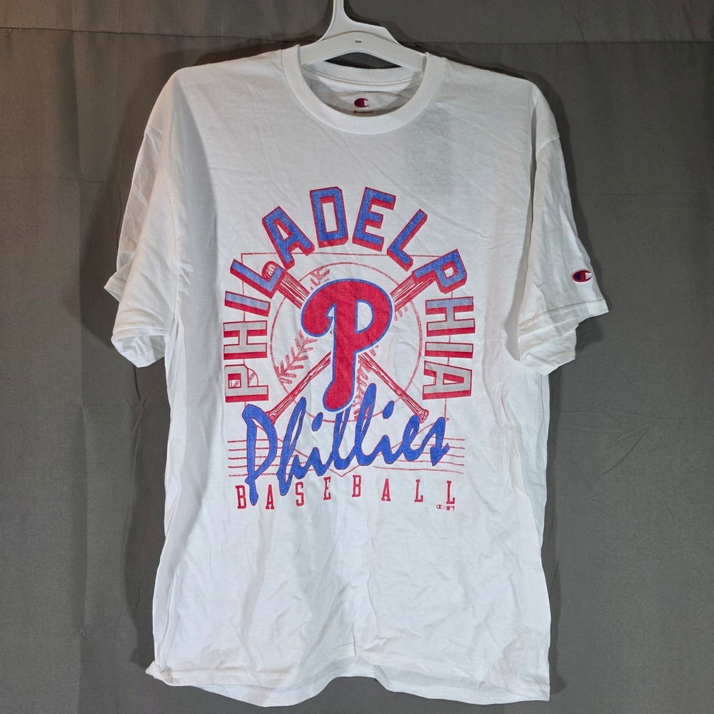 Champion Philadelphia Phillies Baseball Shirt Mens Large White MLB T-Shirt NEW